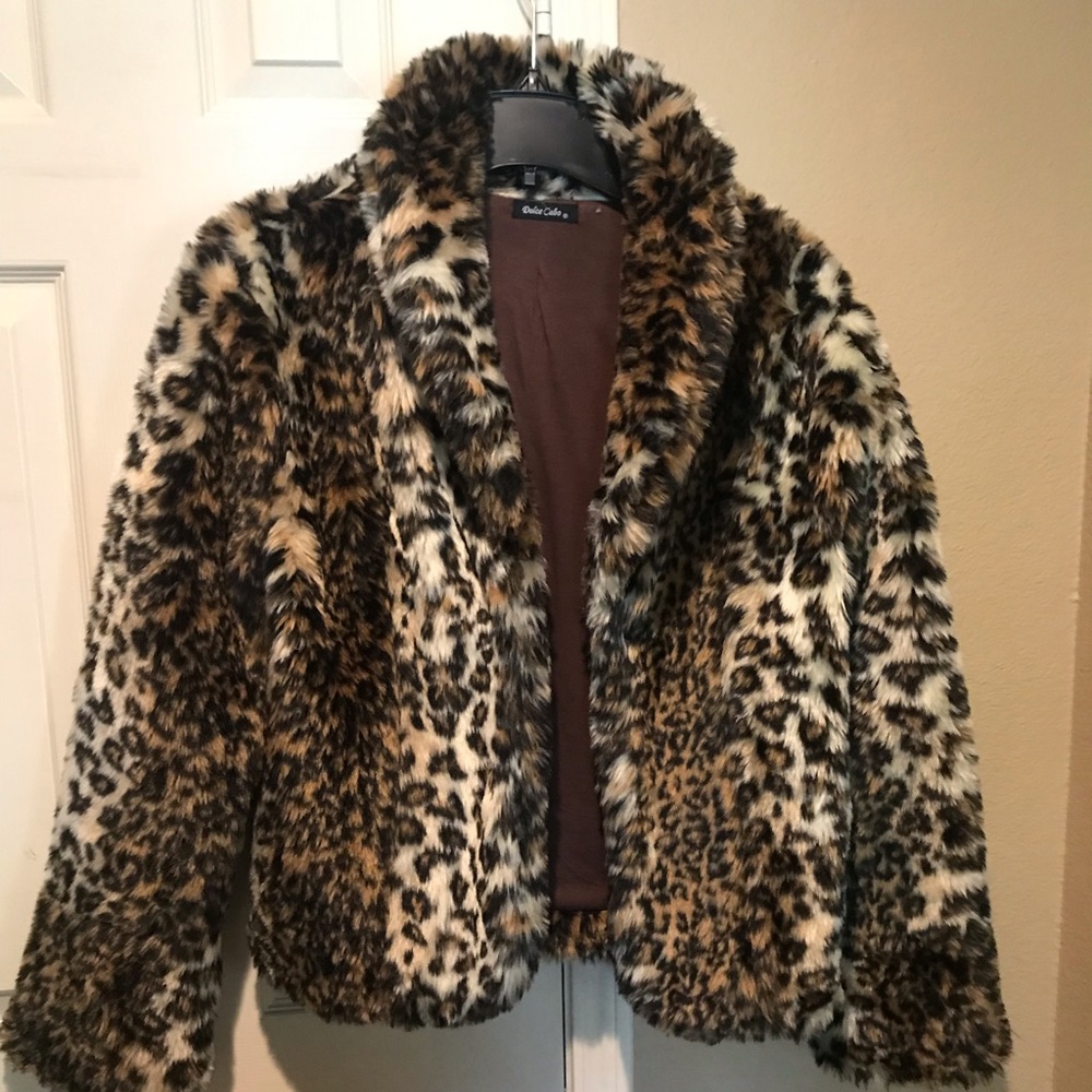 Leopard Winter Coat Faux Fox Fur Jacket Short